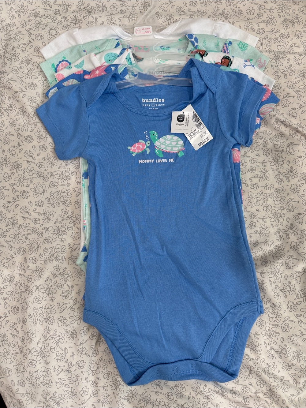 Baby Blue Turtle Seashell 5 pack Onesie